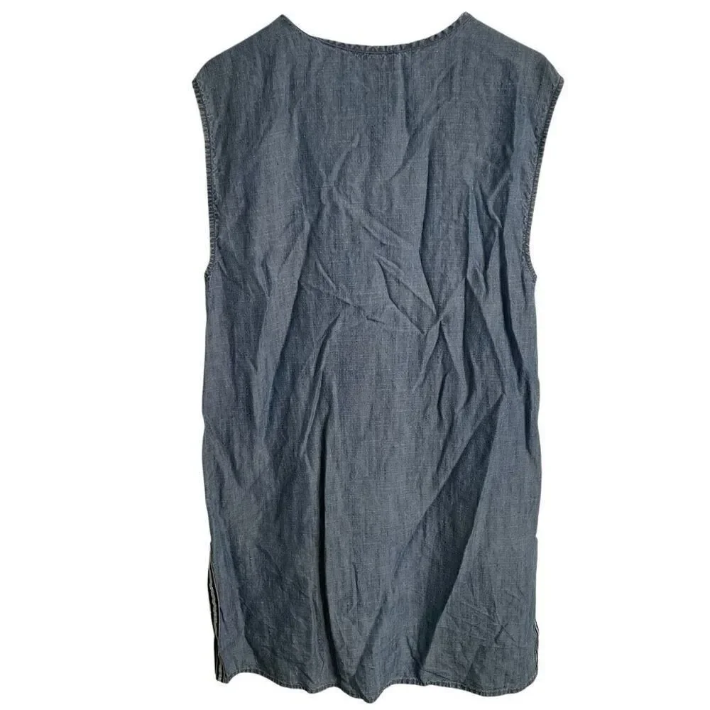 J. Crew Womens Chambray Tunic Dress S Swim Coverup Metallic Silver Trim Vacay
